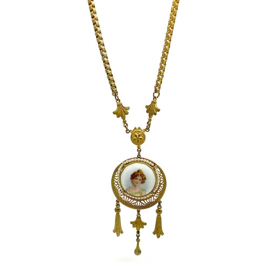 Antique Edwardian Gold Tone Lady Necklace