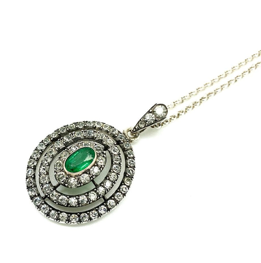 EDWARDIAN Necklace Antique Edwardian Green Emerald Paste Silver Necklace