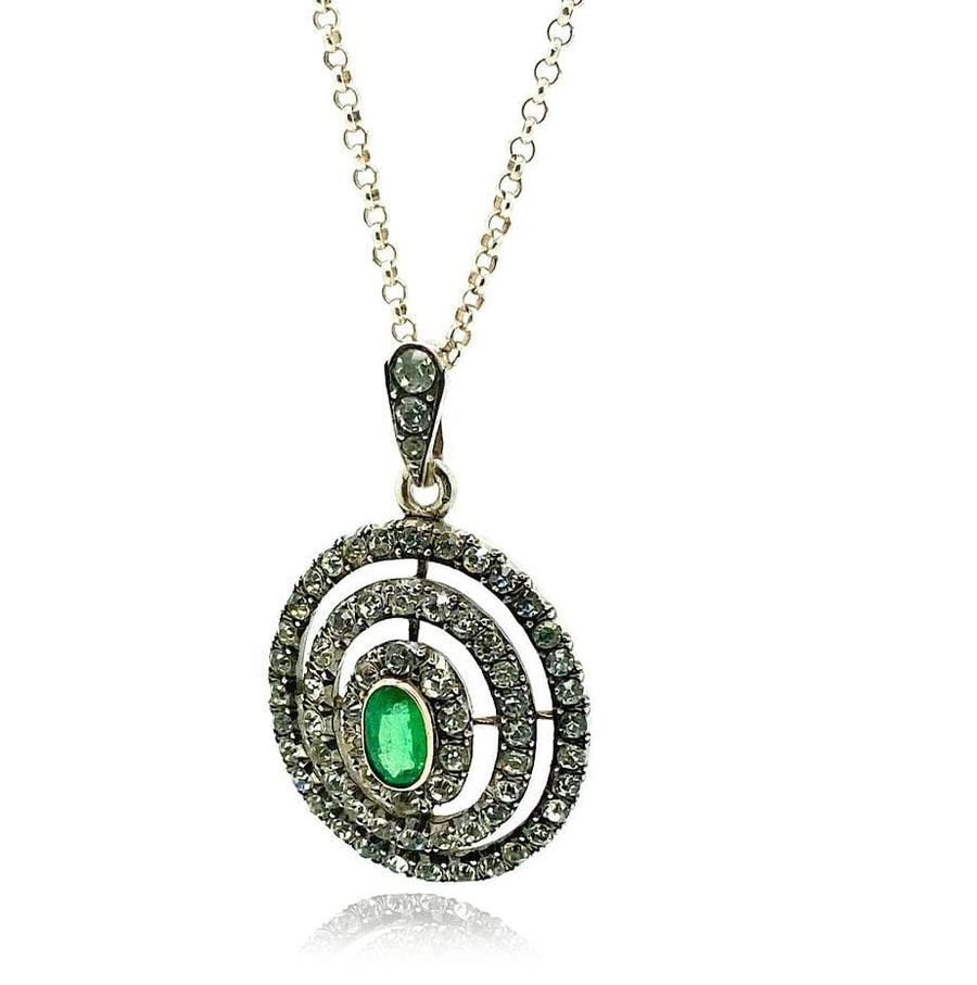 EDWARDIAN Necklace Antique Edwardian Green Emerald Paste Silver Necklace