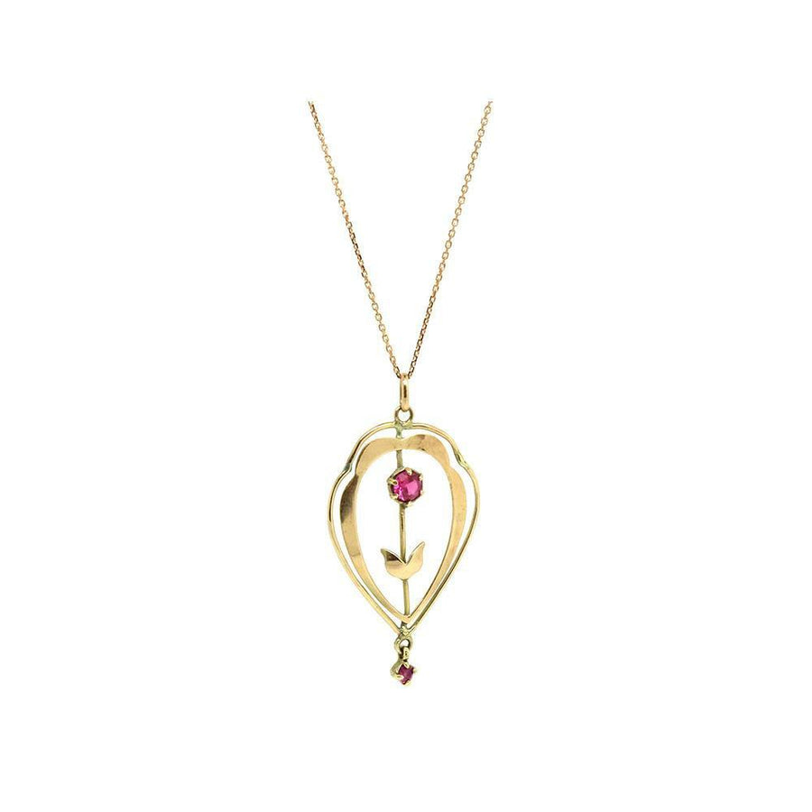 Antique Edwardian Lavalier Pendant 9ct Rose Gold Necklace