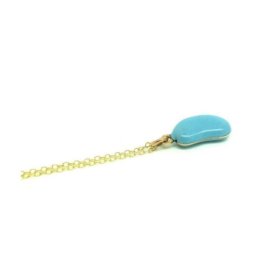 Antique Edwardian Pale Blue Enamel Lucky Kidney Bean Charm Necklace