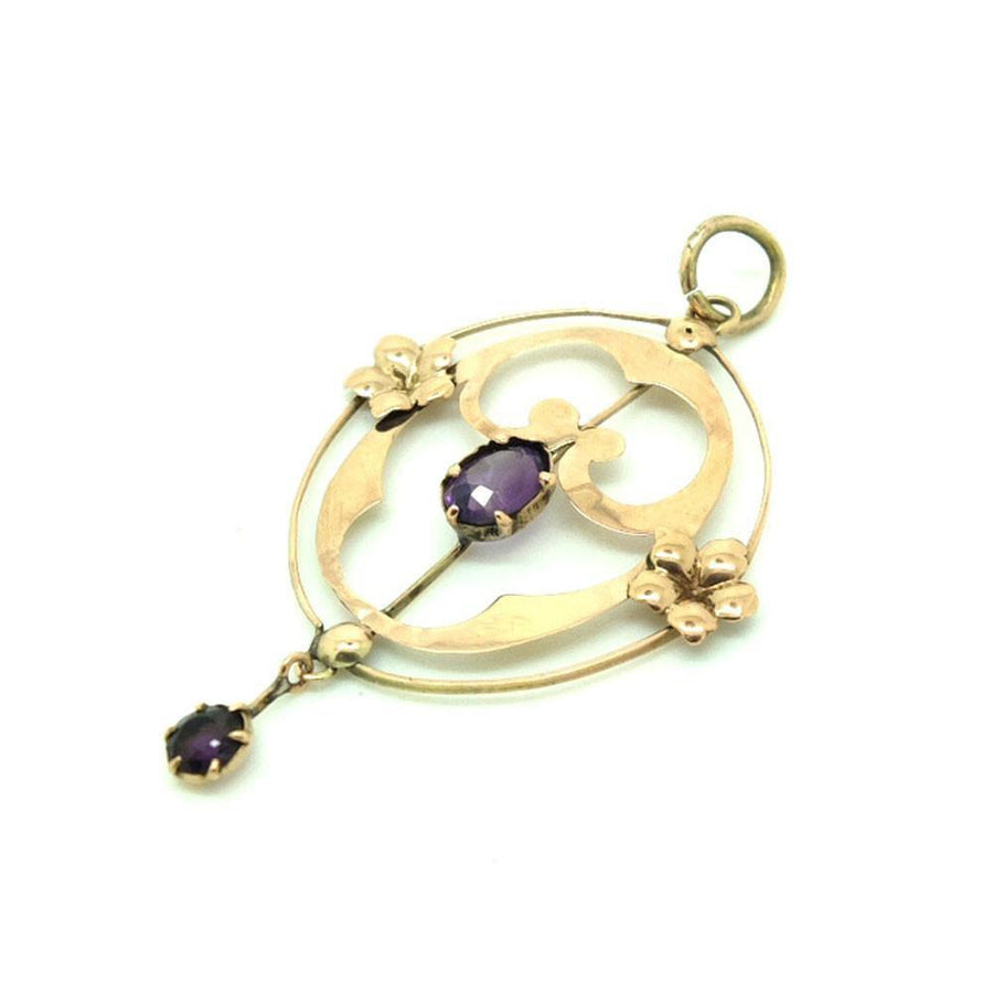 Antique Edwardian Purple Amethyst Rose Gold Lavalier Pendant Gemstone Necklace
