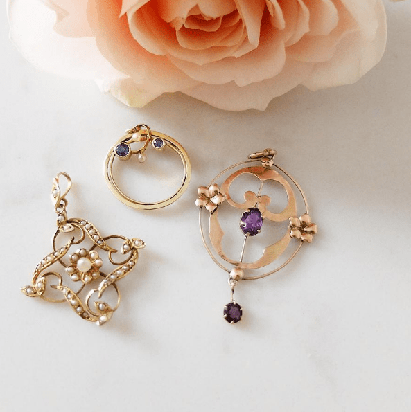 Antique Edwardian Purple Amethyst Rose Gold Lavalier Pendant Gemstone Necklace