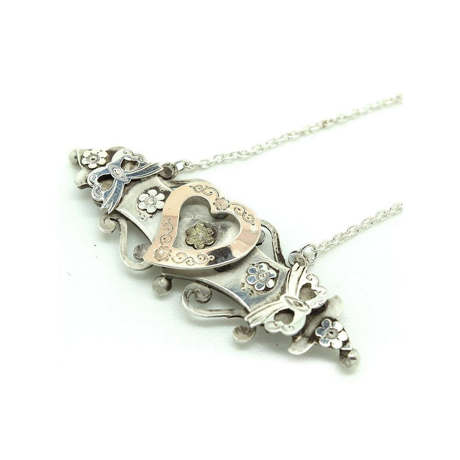 Antique Edwardian Sterling Silver Heart Conversion Necklace