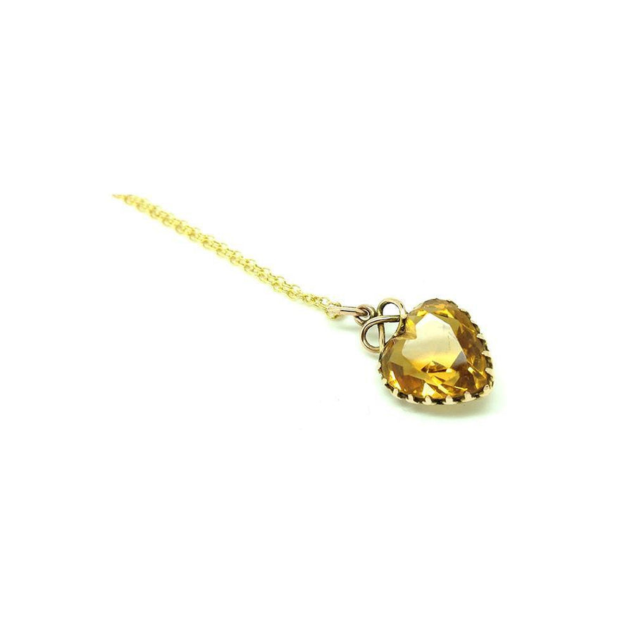 Antique Victorian Citrine Heart 9ct Gold Necklace