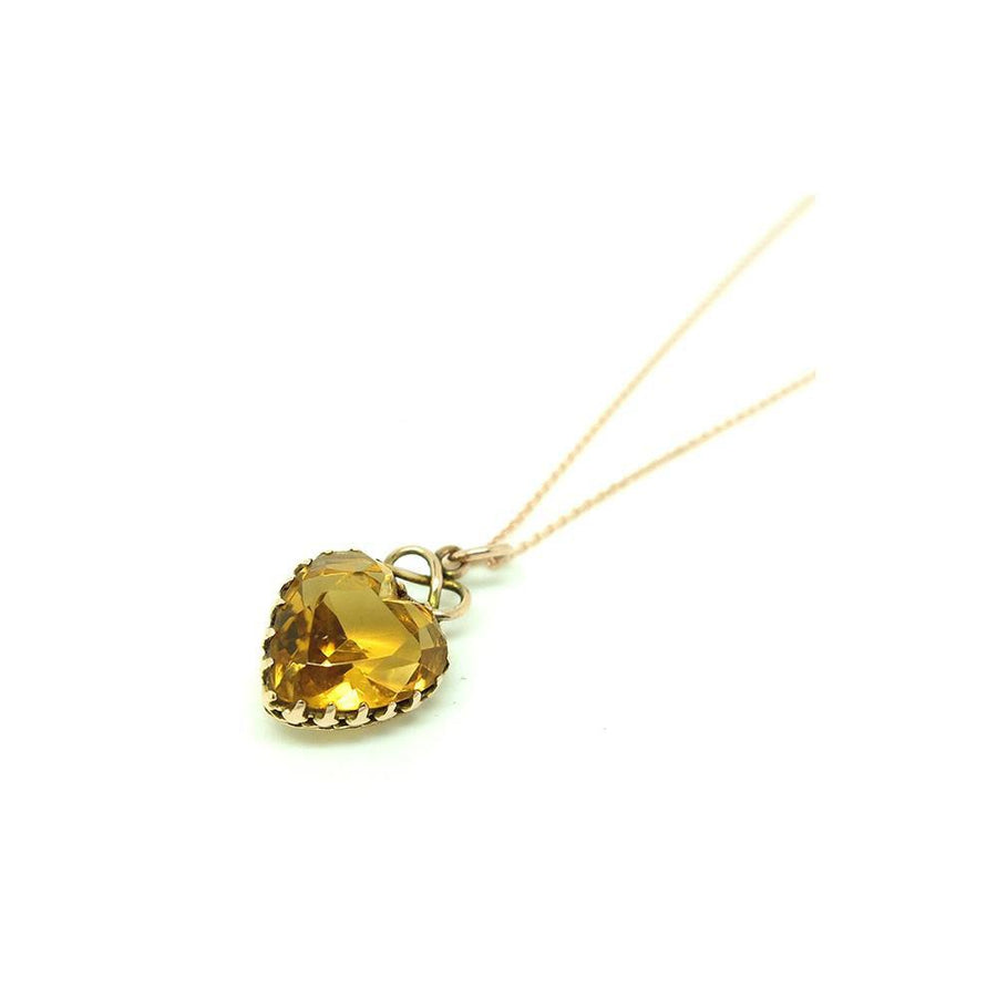 Antique Victorian Citrine Heart 9ct Gold Necklace