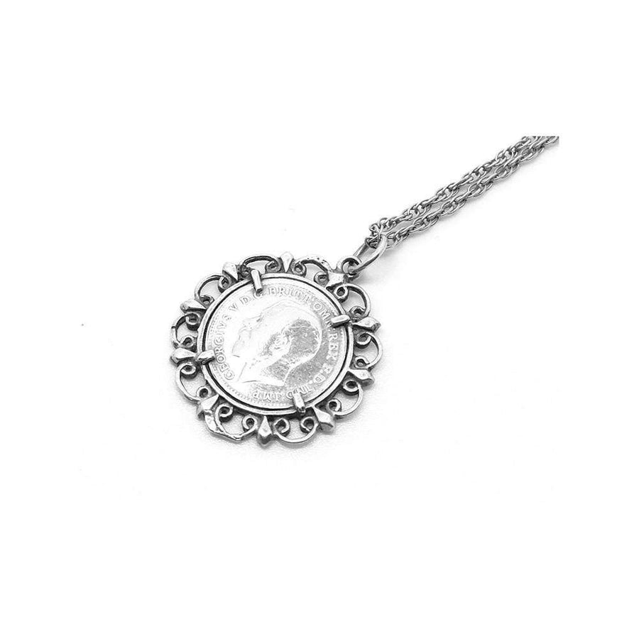 Edwardian George V 1919 Threepence Coin Sterling Silver Pendant Necklace