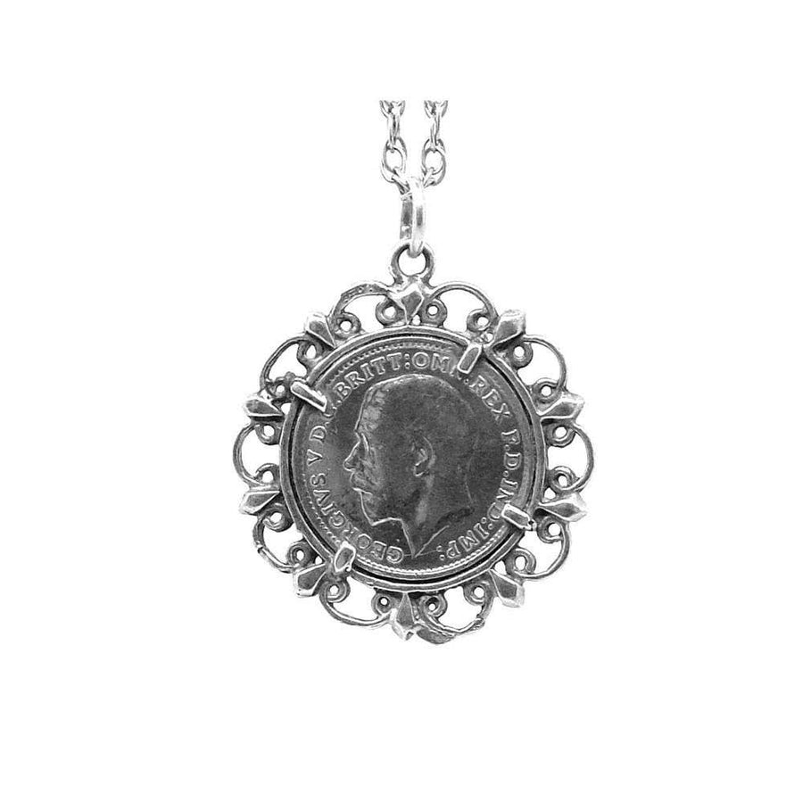 Edwardian George V 1919 Threepence Coin Sterling Silver Pendant Necklace