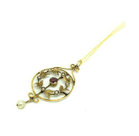 RESERVED - Antique Edwardian Amethyst 9ct Gold Lavalier Necklace