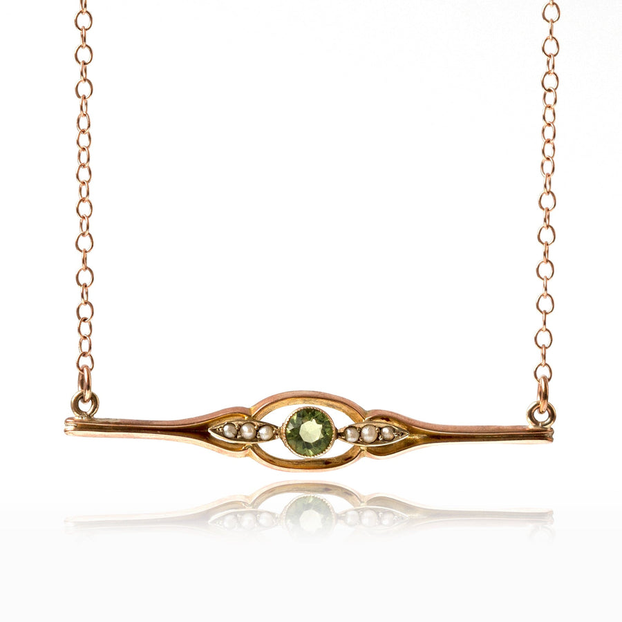 EDWARDIAN Necklaces Antique Edwardian 9ct Rose Gold Peridot Pearl Necklace Mayveda Jewellery