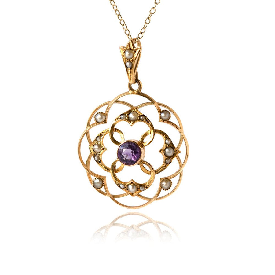 EDWARDIAN Necklaces Antique Edwardian Amethyst & Pearl 9ct Gold Pendant Necklace Mayveda Jewellery
