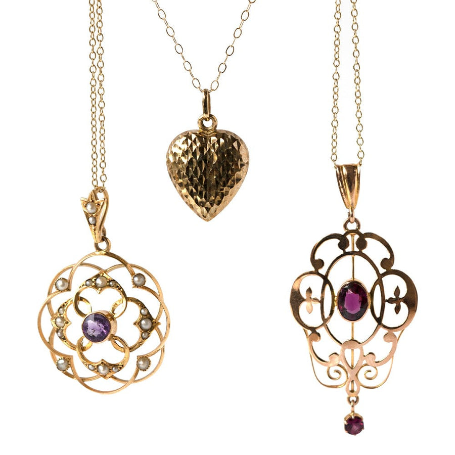 EDWARDIAN Necklaces Antique Edwardian Garnet 9ct Gold Pendant Necklace Mayveda Jewellery