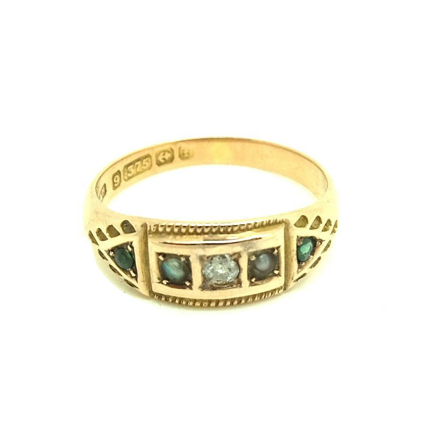 Antique 1905 Edwardian Diamond & Green Garnet 9ct Gold Ring