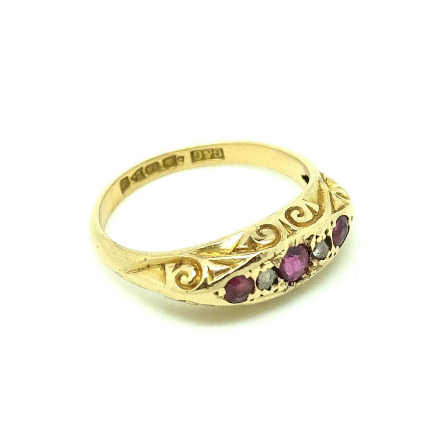 Antique 1918 Diamond & Ruby 18ct Gold Ring - Size M