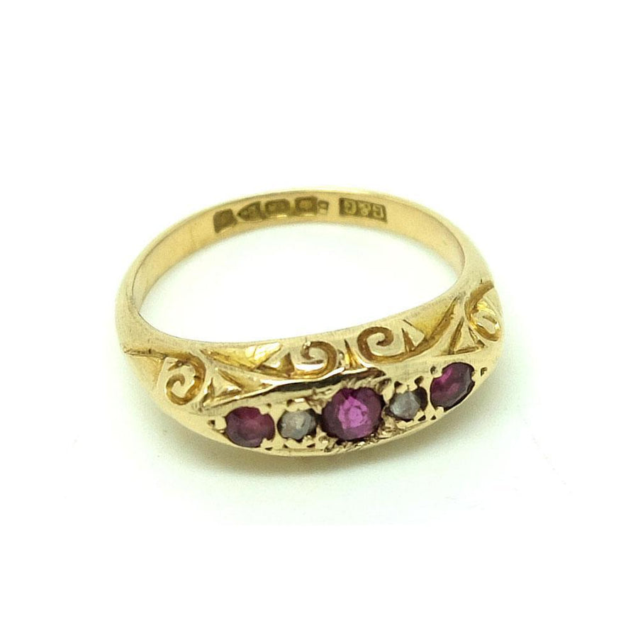 Antique 1918 Diamond & Ruby 18ct Gold Ring - Size M