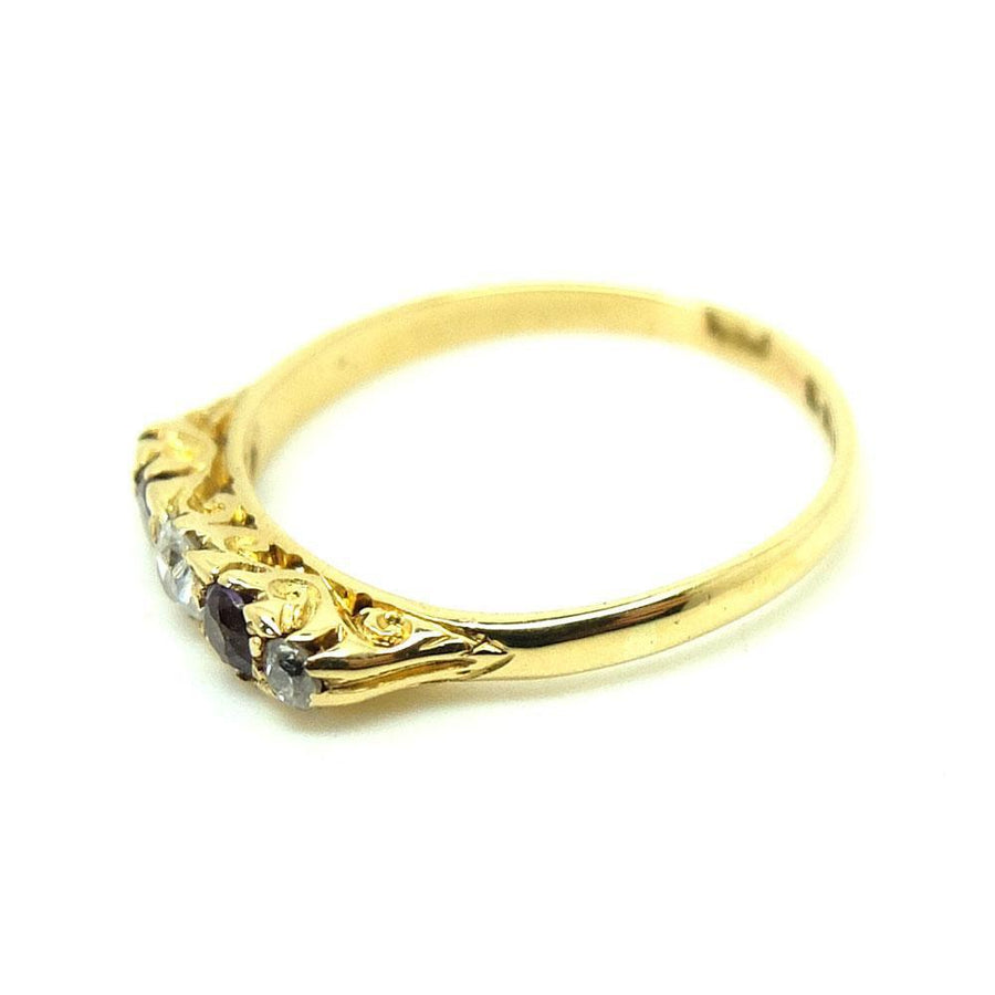 Antique 1919 Amethyst & Diamond 18ct Gold Gemstone Engagement Ring | P / 8