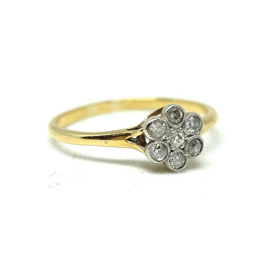 Antique Edwardian 0.1ct Diamond Flower 18ct Yellow Gold Engagement Ring
