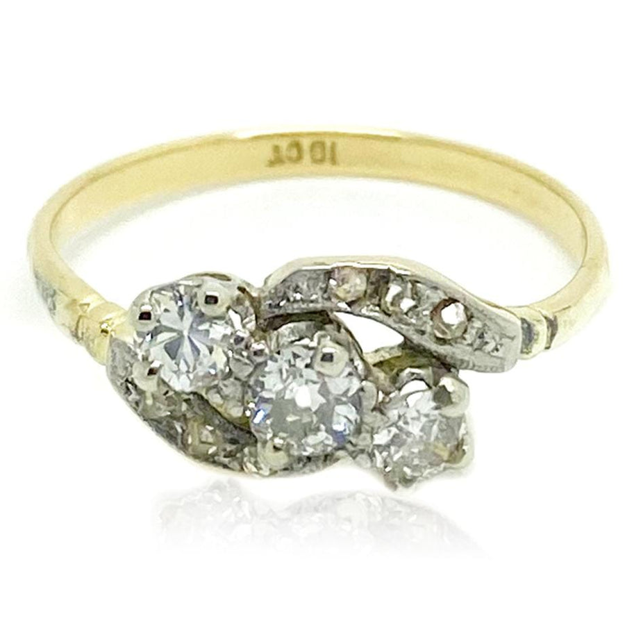 EDWARDIAN Ring Antique Edwardian 0.5ct Triple Diamond 18ct Gold Twist Ring