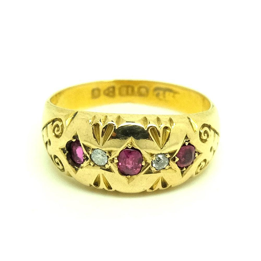 Antique Edwardian 1903 Garnet Diamond 18ct Gold Ring