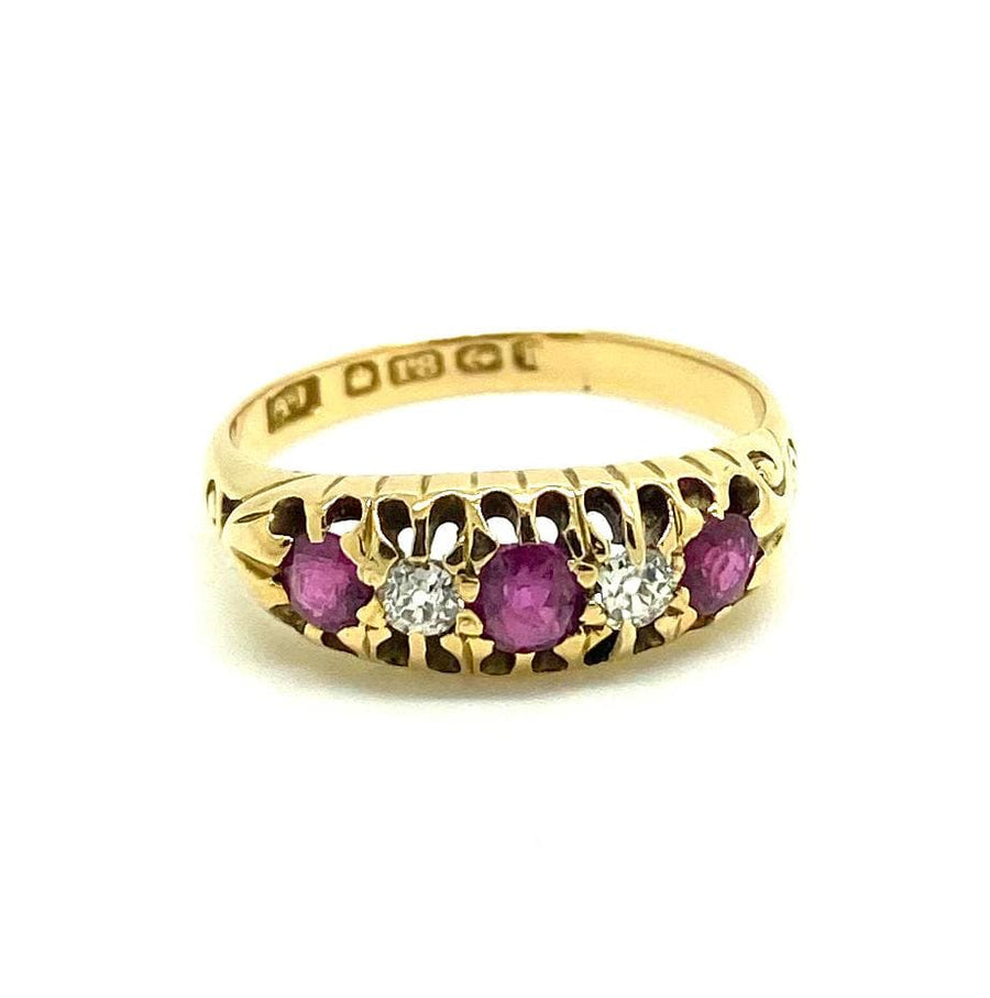 Antique Edwardian 1904 Diamond Ruby 18ct Gold Ring