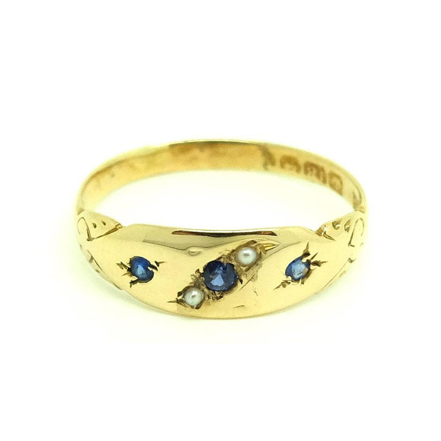 Antique Edwardian Blue Sapphire & Pearl 18ct Gold Ring