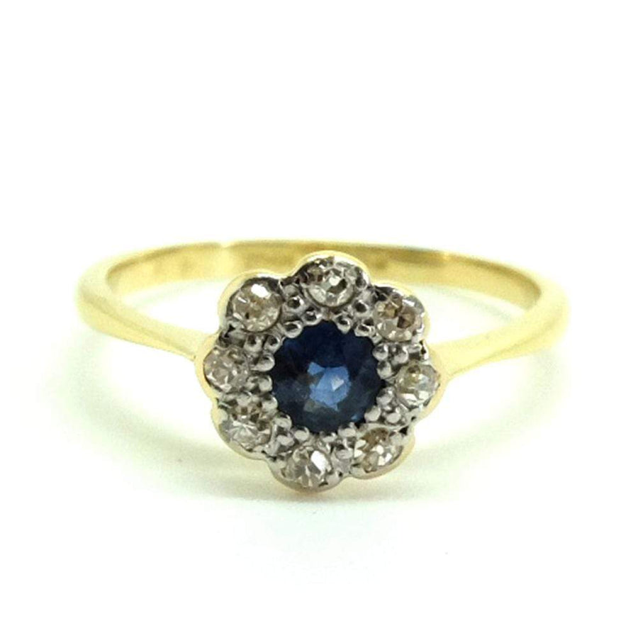 EDWARDIAN Ring Antique Edwardian Ceylon Sapphire 18ct Diamond Daisy Ring