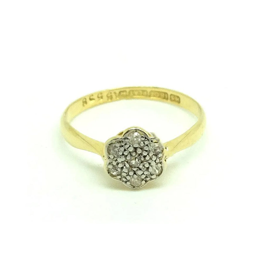 Antique Edwardian Diamond 18ct Gold Daisy Ring - Mayveda Jewelry