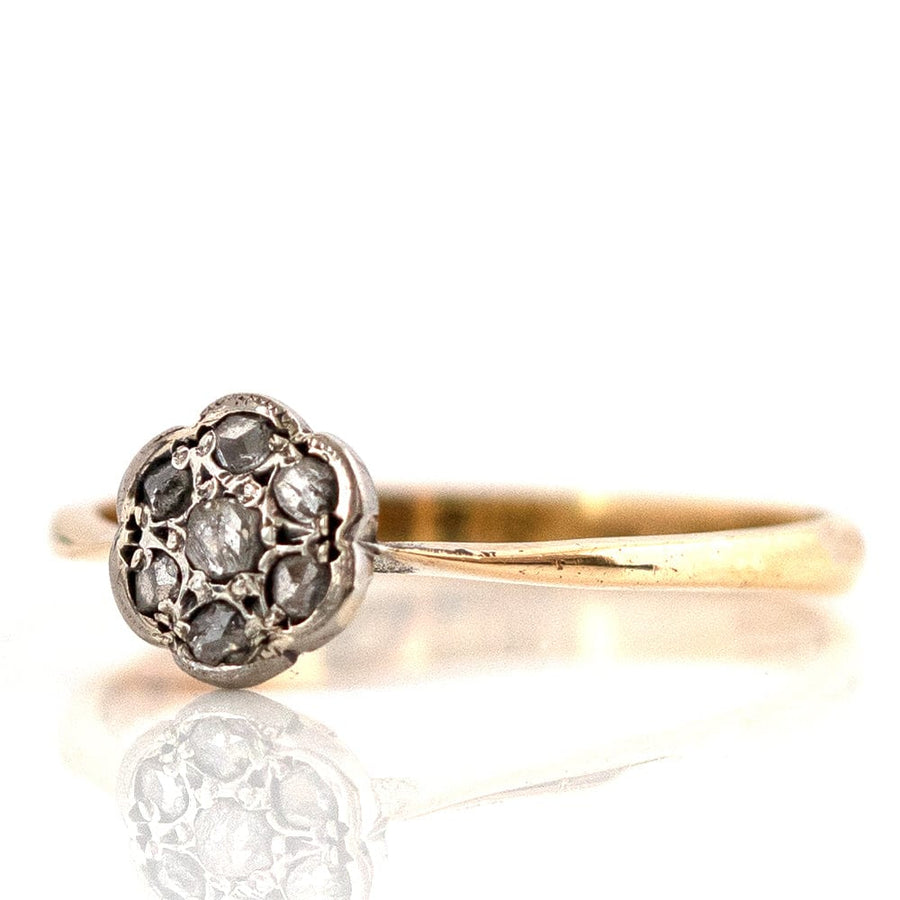 EDWARDIAN Ring Antique Edwardian Diamond Daisy Platinum 18ct Gold Ring Mayveda Jewellery