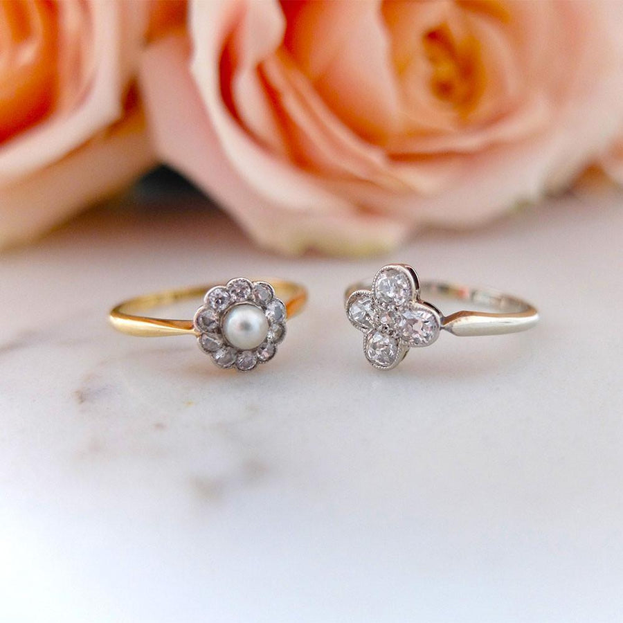 Antique Edwardian Diamond & Pearl 18ct Yellow Gold Gemstone Engagement Ring | O 1/2 (7.5)