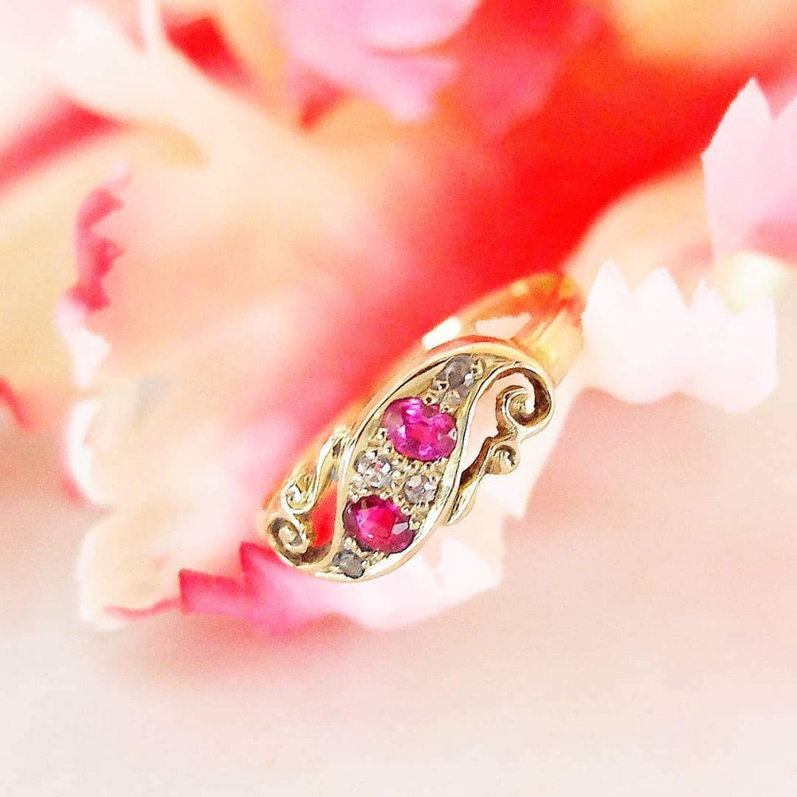 Antique Edwardian Diamond & Ruby Gold Gemstone Engagement Ring | L/6