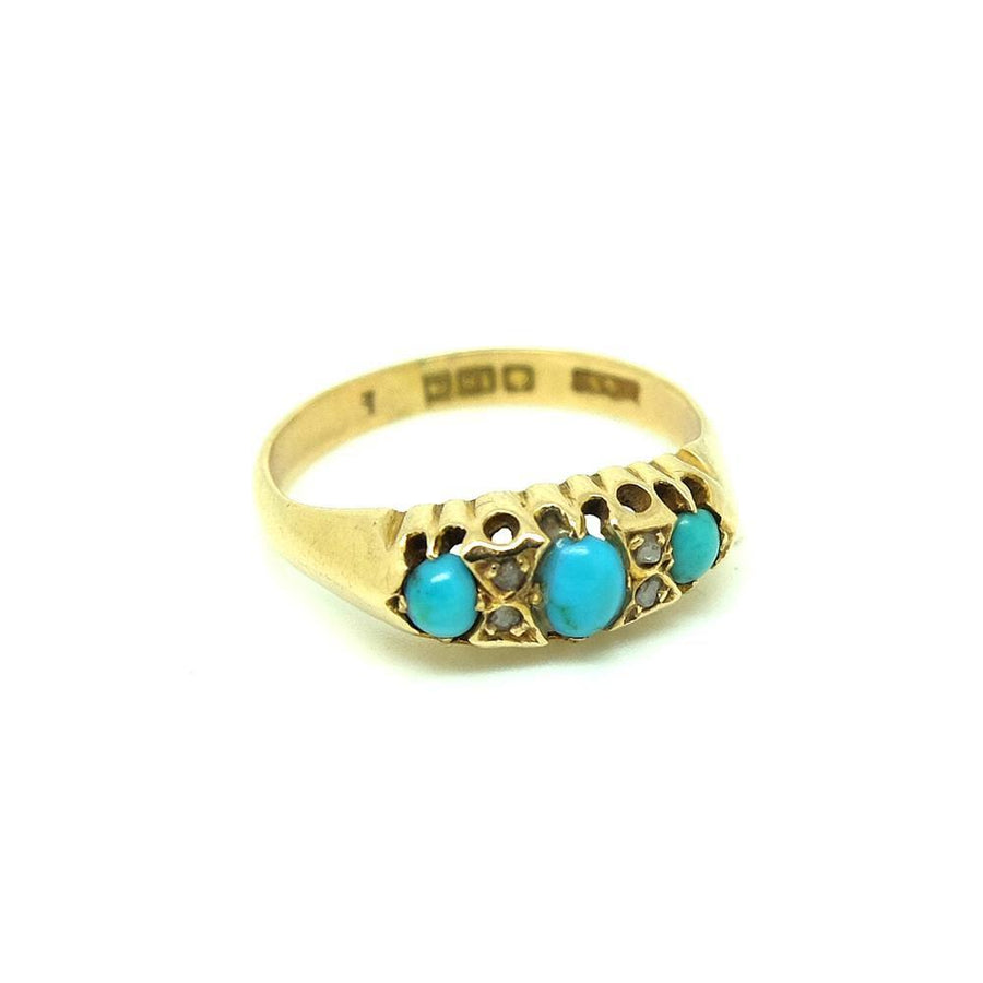 Antique Edwardian Diamond & Turquoise 9ct Gold Ring
