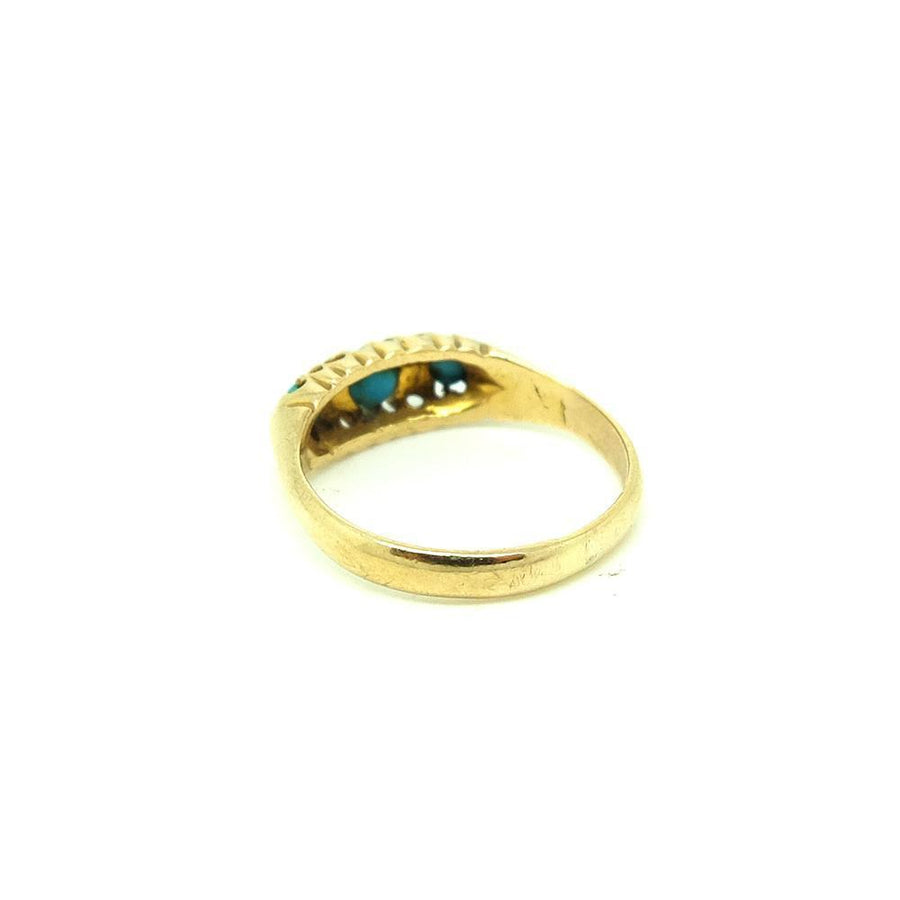 Antique Edwardian Diamond & Turquoise 9ct Gold Ring