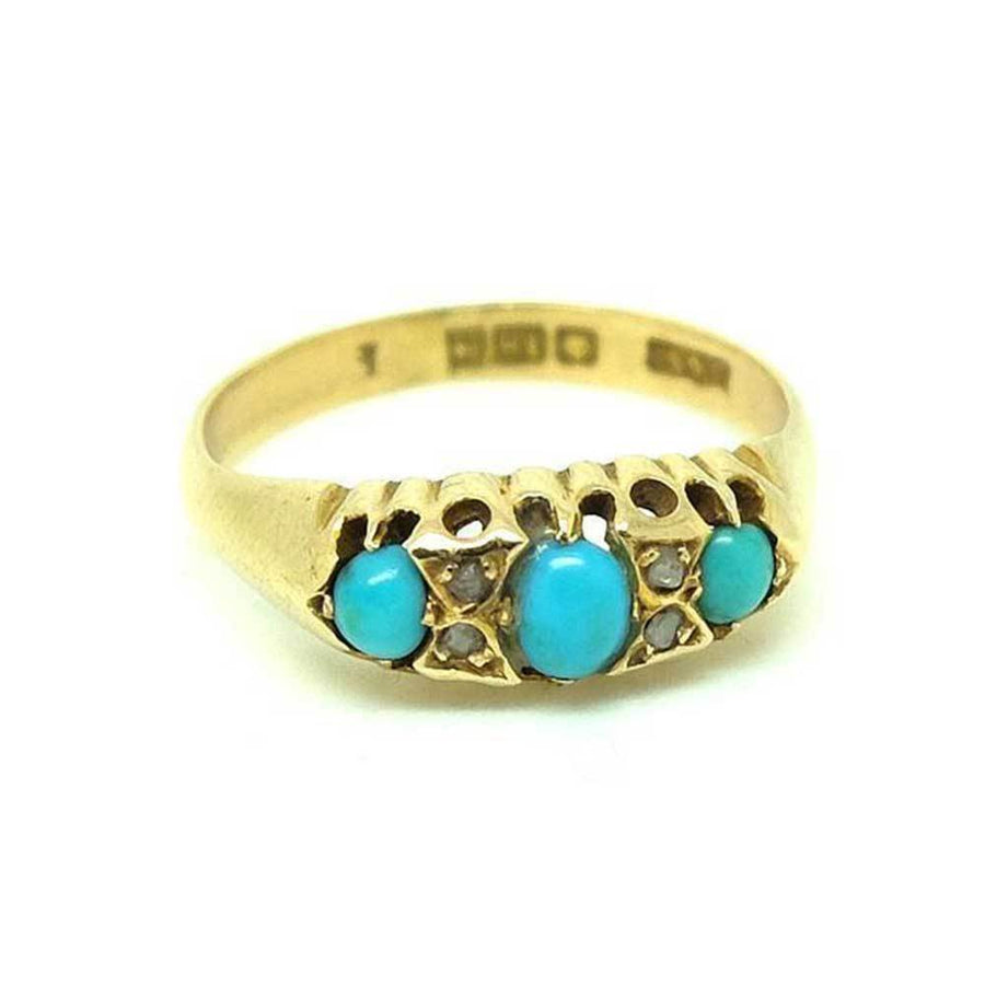 EDWARDIAN Ring Antique Edwardian Diamond & Turquoise 9ct Gold Ring