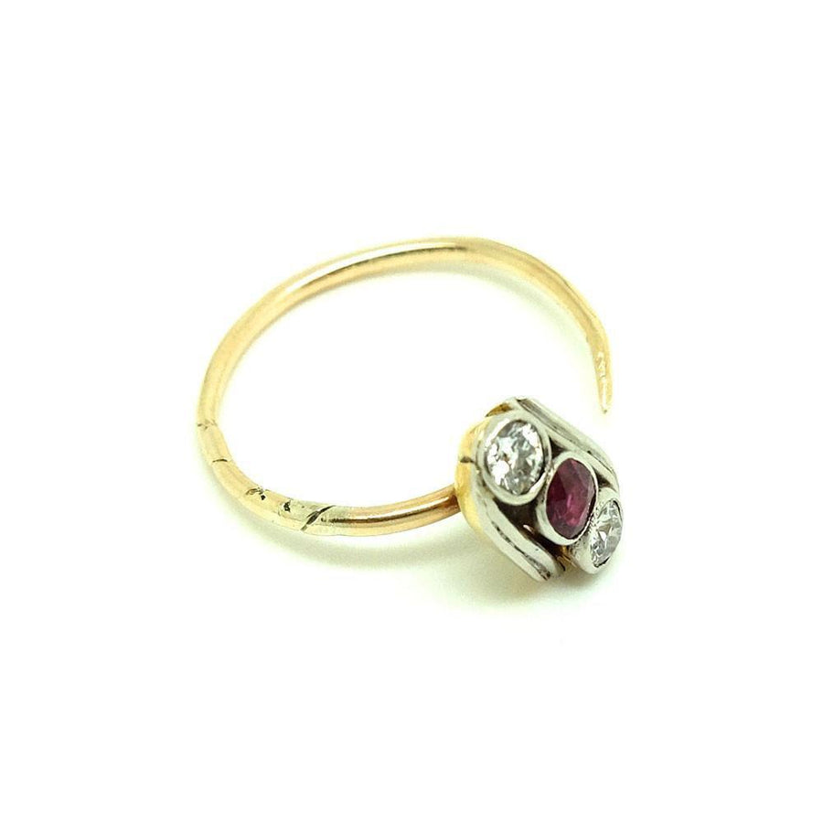 Antique Edwardian Ruby & Diamond 9ct Gold Pin Gemstone Ring | P / 8