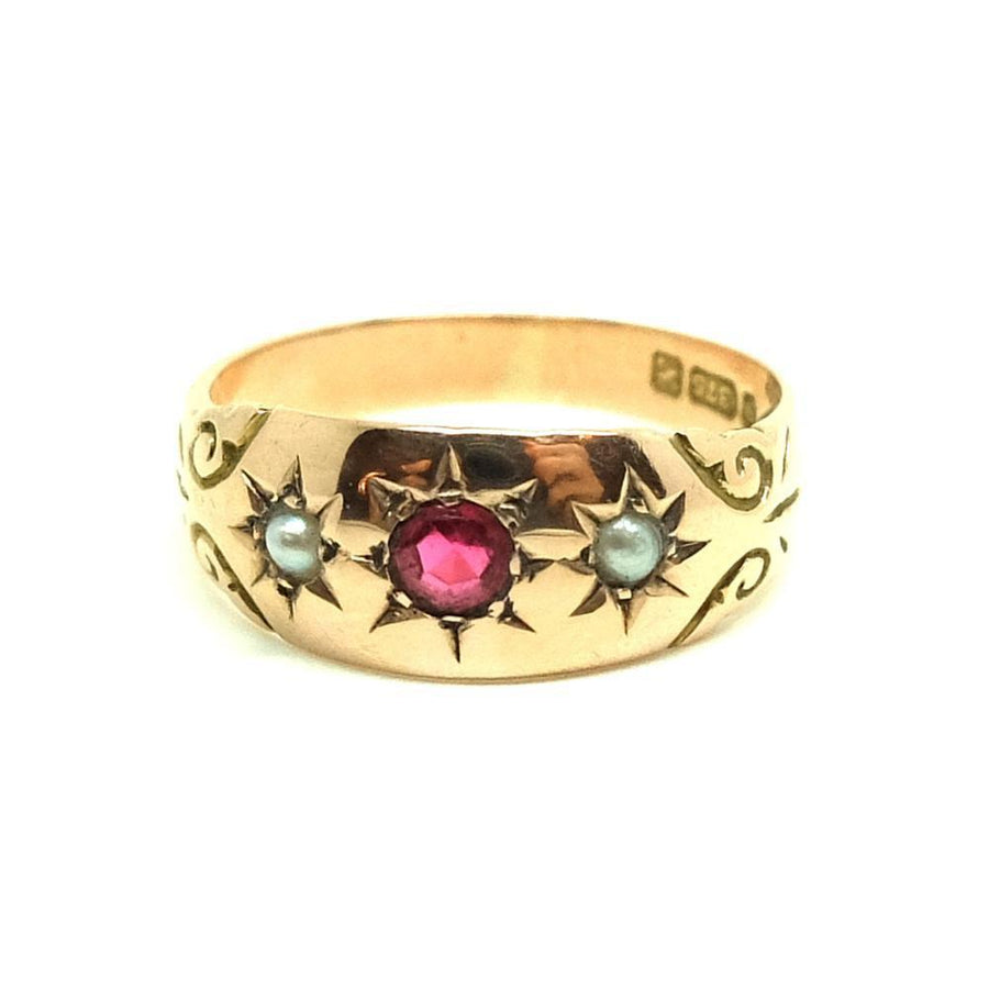 Antique Edwardian Ruby & Pearl  9ct Rose Gold Ring