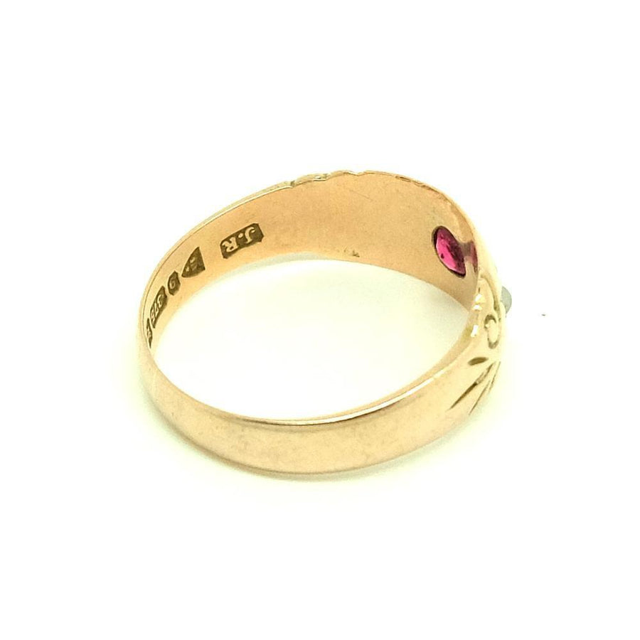 Antique Edwardian Ruby & Pearl  9ct Rose Gold Ring