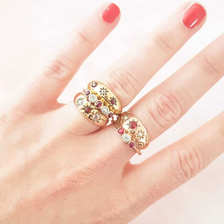 EDWARDIAN Ring Antique Edwardian Ruby & Pearl  9ct Rose Gold Ring