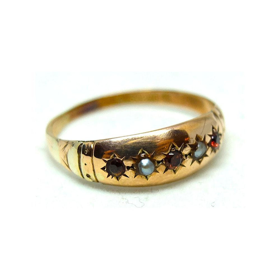 Antique Edwardian Ruby & Seed Pearl 9ct Rose Gold Gypsy Ring