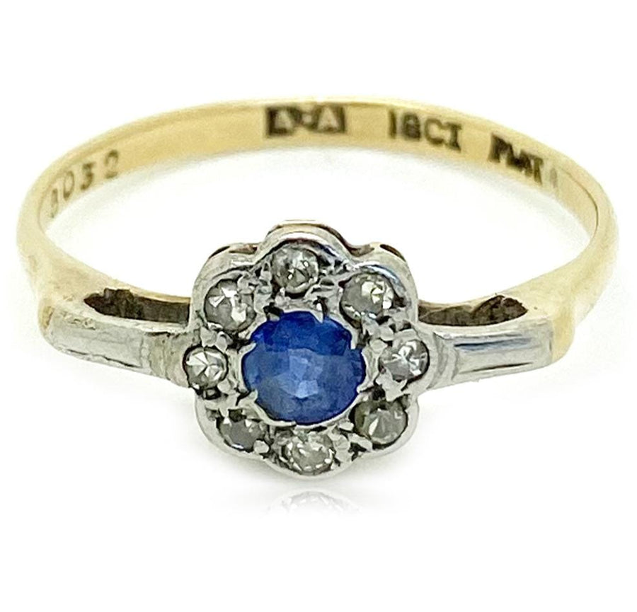 EDWARDIAN Ring Antique Edwardian Sapphire Diamond 18ct Gold Ring