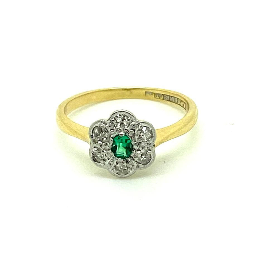 Reserved - Antique Edwardian Emerald Diamond Daisy Ring