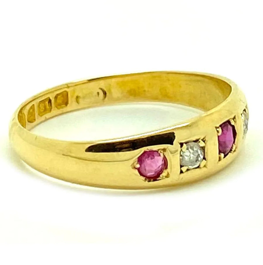 Reserved - Antique Edwardian 1903 18ct Gold Diamond Ruby Ring - Mayveda Jewelry