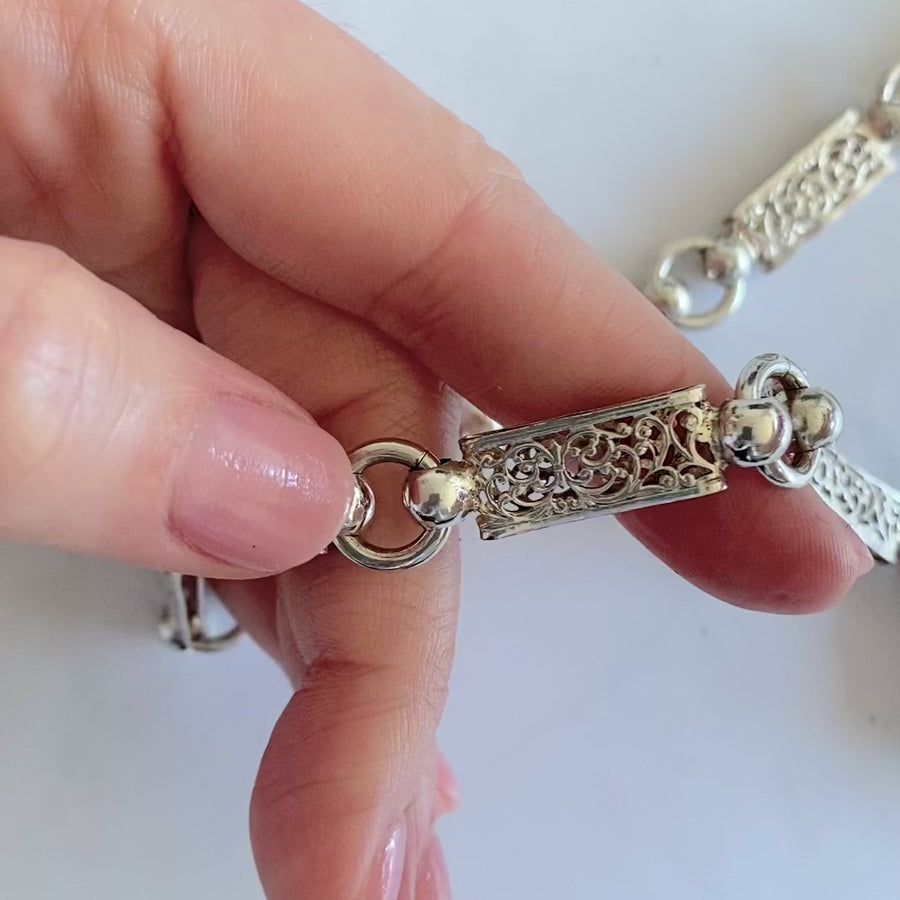Antique Victorian Silver Locket Collar Chain Necklace
