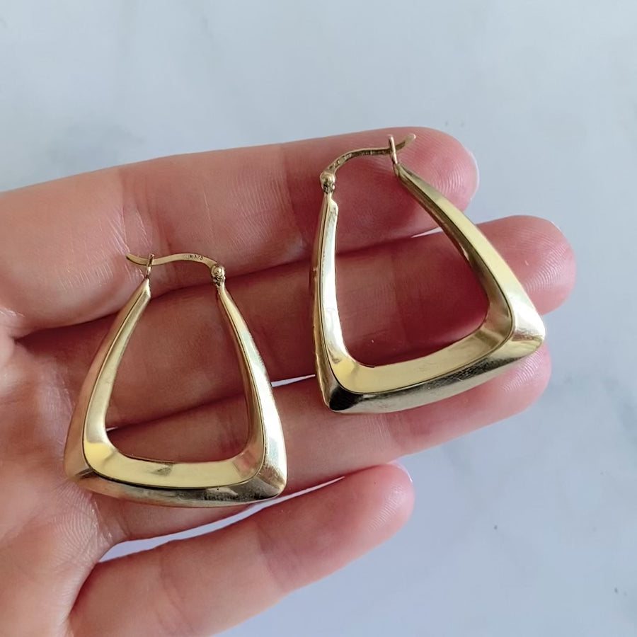 Vintage 1980s 9ct Gold Hoop Drop Earrings