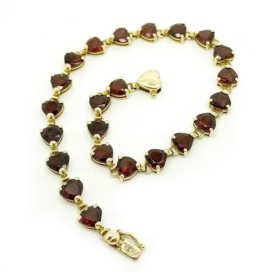 Garnet 9ct Gold Gemstone Heart Bracelet