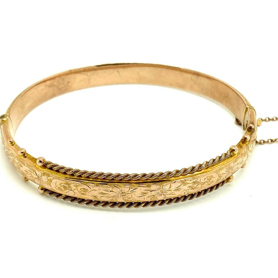 Antique George V 1919 9ct Yellow Gold Rope Bangle Bracelet