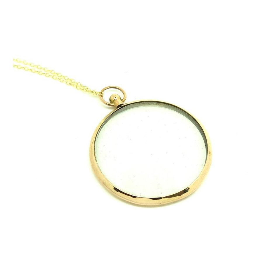 Antique 1915 9ct Yellow Gold Glass Locket Necklace