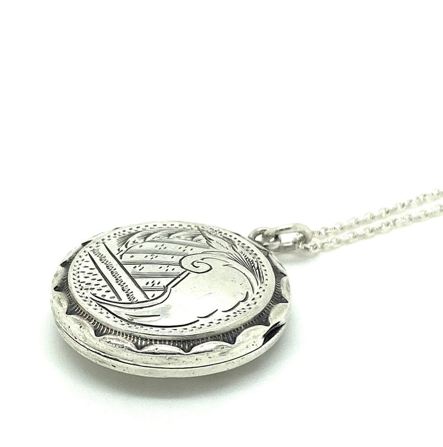 George V Necklaces Antique 1916 Silver Engraved Round Locket Necklace Mayveda Jewellery