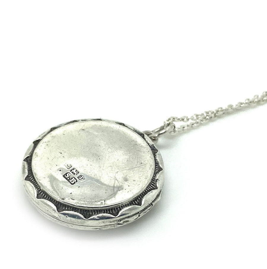 George V Necklaces Antique 1916 Silver Engraved Round Locket Necklace Mayveda Jewellery