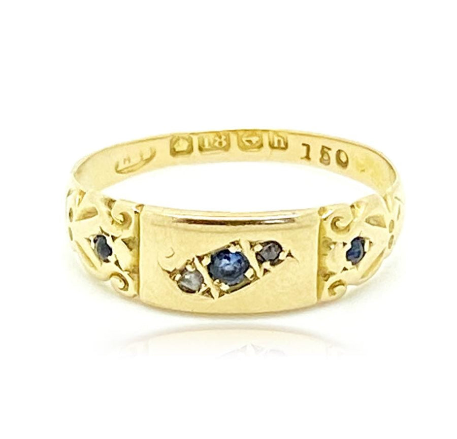 George V Ring Antique 1907 18ct Gold Sapphire Diamond Ring