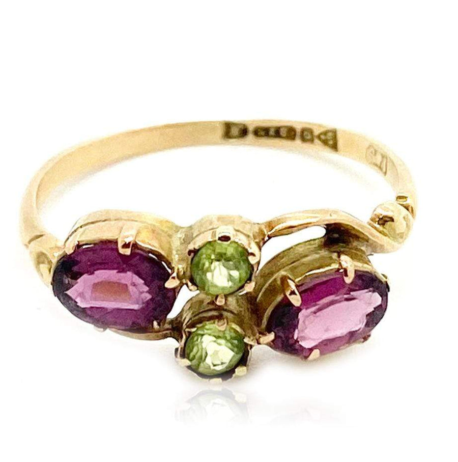 George V Ring Antique 1912 Rhodolite Garnet Peridot 9ct Gold Ring